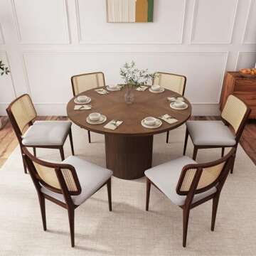 47 Inch Round Dining Table, Farmhouse Fluted Dining Kitchen Table, Modern Wood Small Circle Dining Table for Kitchen Living Room, Walnut