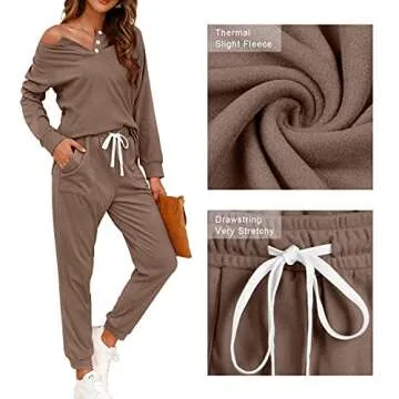 WIHOLL Lounge Sets for Women Fall Outfits 2 Piece Sweatsuits for Women Set Khaki M