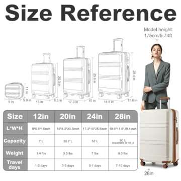 Kono 4 Piece Luggage Sets Expandable(only 28") Lightweight with Spinner Wheels TSA Lock Hardside Tra...