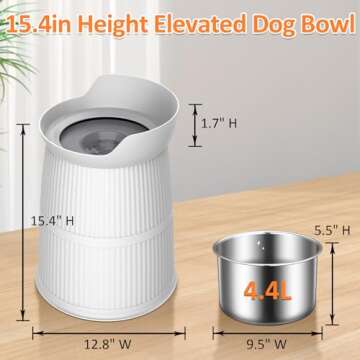 Elevated Dog Bowls for Large Dogs-[15.4-inch high],4.4L No Spill Dog Water Bowl, Adjustable Raised B...