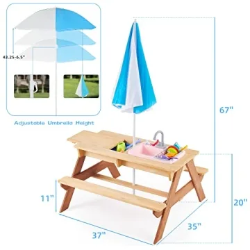 Mederra Kids 3-in-1 Picnic Table: Outdoor Play Set