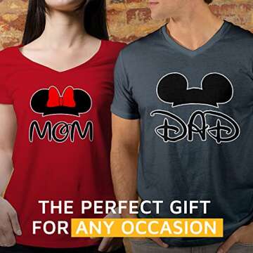 GOOD SHOPPERS ACTIVEWEAR - Mom and Dad Cartoon Mouse Ears Matching Outfits for Couples, Comfy Shirts for Matching Family Outfits, Must-Have Cotton Family Matching Shirts (hnavy-red,Men-L/Women-M)