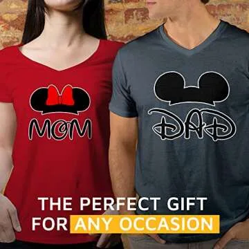 GOOD SHOPPERS ACTIVEWEAR - Mom and Dad Cartoon Mouse Ears Matching Outfits for Couples, Comfy Shirts for Matching Family Outfits, Must-Have Cotton Family Matching Shirts (hnavy-red,Men-L/Women-M)