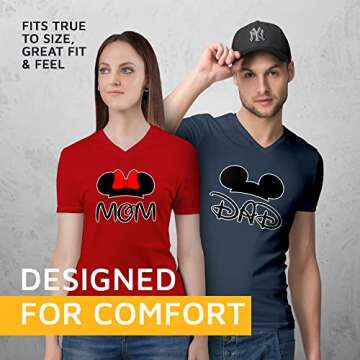 GOOD SHOPPERS ACTIVEWEAR - Mom and Dad Cartoon Mouse Ears Matching Outfits for Couples, Comfy Shirts for Matching Family Outfits, Must-Have Cotton Family Matching Shirts (hnavy-red,Men-L/Women-M)