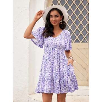 UEAL Womens Sundresses Purple Spring Summer Casual Easter Dresses for Women 2025 Medium Purple Flora...