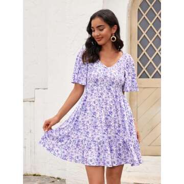UEAL Womens Sundresses Purple Spring Summer Casual Easter Dresses for Women 2025 Medium Purple Floral