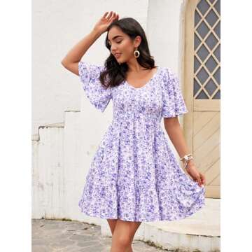 UEAL Womens Sundresses Purple Spring Summer Casual Easter Dresses for Women 2025 Medium Purple Floral