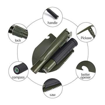 Jipemtra Gardening Folding Shovel Military Camping Shovel Survival Gear Entrenching Tool with Carryi...