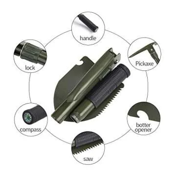 Jipemtra Gardening Folding Shovel Military Camping Shovel Survival Gear Entrenching Tool with Carryi...