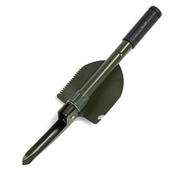 Jipemtra Gardening Folding Shovel Military Camping Shovel Survival Gear Entrenching Tool with Carrying Pouch Metal Handle for Camping Trekking Gardening Fishing Backpacking Snow (Green)