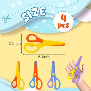 LOVESTOWN 4 PCS Plastic Toddler Safety Scissors, Pre-School Training Scissors for Toddlers & Children Art Supplies