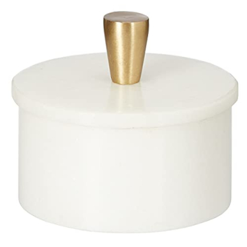 Queenza White Marble Salt Cellar with Brass Knob - Elegant 3" Salt & Pepper Bowls
