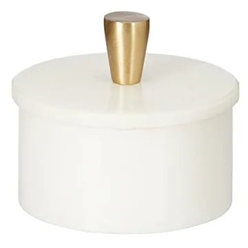 Queenza White Marble Salt Cellar with Brass Knob - Elegant 3" Salt & Pepper Bowls