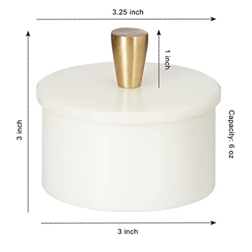 Queenza White Marble Salt Cellar with Brass Knob - Elegant Storage
