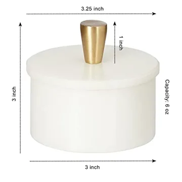 Queenza White Marble Salt Cellar with Brass Knob - Elegant Storage