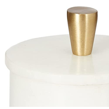 Queenza White Marble Salt Cellar with Brass Knob - Elegant Storage