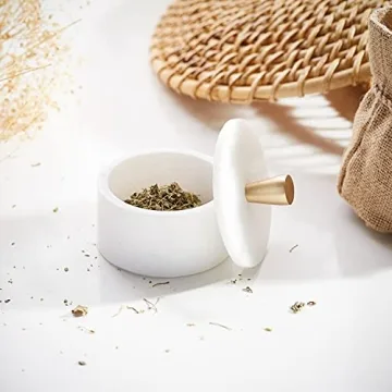 Queenza White Marble Salt Cellar with Brass Knob - Elegant Storage