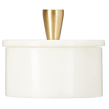 Queenza White Marble Salt Cellar with Brass Knob - Elegant Storage