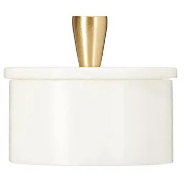 Queenza White Marble Salt Cellar with Brass Knob - Elegant Storage