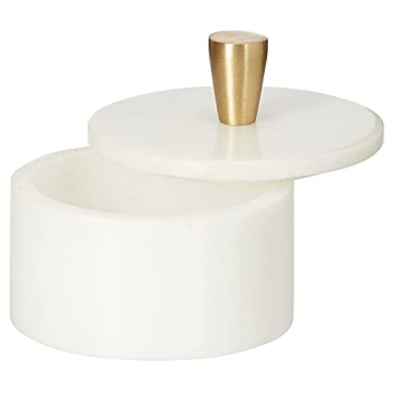 Queenza White Marble Salt Cellar with Brass Knob - Elegant Storage