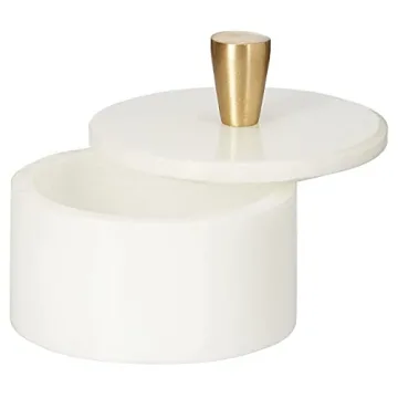 Queenza White Marble Salt Cellar with Brass Knob - Elegant Storage