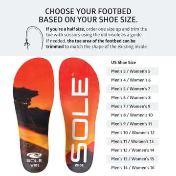 SOLE Performance Medium Wide Plantar Fasciitis Insoles, Men & Women - Arch Support Inserts for Foot Health and Heel Pain Relief, Orthotic Shoe Inserts Men & Women