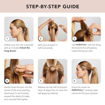 Kitsch PONYFULL Hair Volumizer Tool - Adds Lift and Style To Your Ponytail | Hair Bun Maker for Women | Includes 3 No Snag Elastic Ties- Ideal for Daily Use or Any Ocassion - (Blonde)