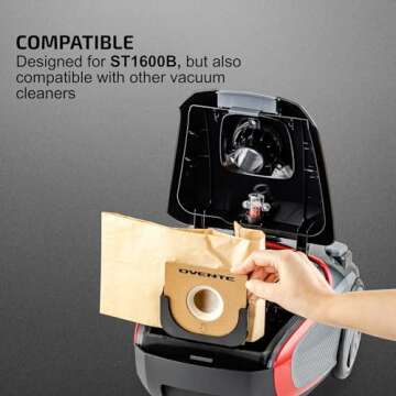 OVENTE Disposal Dust Bags for ST1600B Vacuum Cleaner (Pack of 4), Collect and Trap Dirt Inside the V...