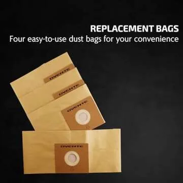 OVENTE Disposal Dust Bags for ST1600B Vacuum Cleaner (Pack of 4), Collect and Trap Dirt Inside the Vacuum for Efficient Cleaning, Compact for Easy Storage, Brown ACPST16704