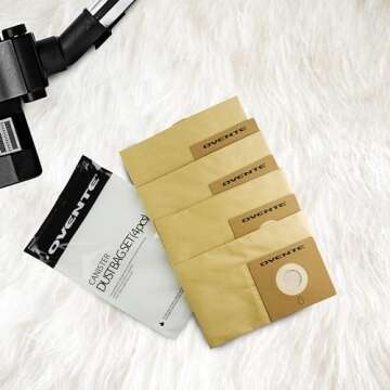 OVENTE Disposal Dust Bags for ST1600B Vacuum Cleaner (Pack of 4), Collect and Trap Dirt Inside the Vacuum for Efficient Cleaning, Compact for Easy Storage, Brown ACPST16704