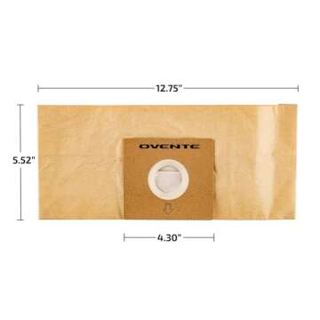 OVENTE Disposal Dust Bags for ST1600B Vacuum Cleaner (Pack of 4), Collect and Trap Dirt Inside the Vacuum for Efficient Cleaning, Compact for Easy Storage, Brown ACPST16704
