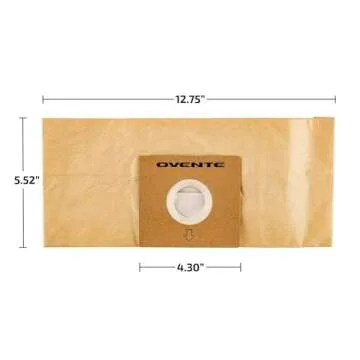 OVENTE Disposal Dust Bags for ST1600B Vacuum Cleaner (Pack of 4), Collect and Trap Dirt Inside the Vacuum for Efficient Cleaning, Compact for Easy Storage, Brown ACPST16704