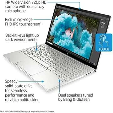 HP Envy 13 Laptop, 13.3" FHD 1080p Touchscreen, i7-1165G7 EVO, 8GB DDR4 RAM, 1TB SSD, Webcam with Shutter Switch, Backlit Keyboard, Fingerprint Reader, WiFi 6, Bluetooth 5, Windows 10 Home