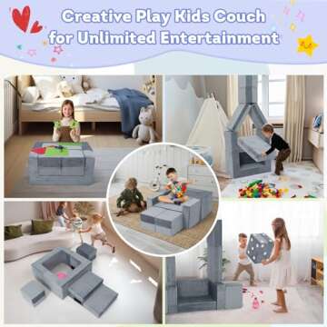 OSYKIU Kids Couch Sofa, 7 Pcs Modular Toddler Couch, Freely Removable Kids Chair Sofa for Playing, Creativity, Sleeping, Versatile Fold Out Baby Play Couch Set for Playroom, Bedroom Furniture