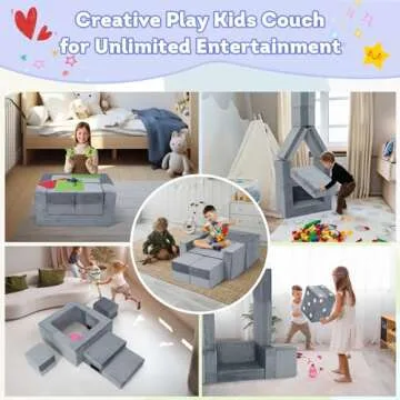 OSYKIU Kids Couch Sofa, 7 Pcs Modular Toddler Couch, Freely Removable Kids Chair Sofa for Playing, Creativity, Sleeping, Versatile Fold Out Baby Play Couch Set for Playroom, Bedroom Furniture