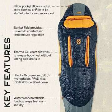 NEMO Disco Sleeping Bag | Plush Down Backpacking Sleeping Bag for Side Sleepers, Mens 15 Regular