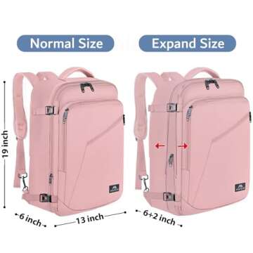 MATEIN Pink Travel Backpack for Women, Large Backpack Airline Approved, Expandable Carry on Backpacks, 35L Convertible Suitcase, Weekender Back Pack for Hiking Sport Gym, Gift for Traveler