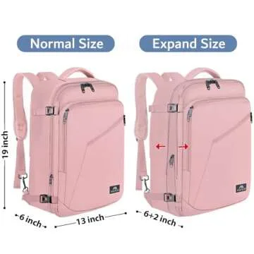 MATEIN Pink Travel Backpack for Women, Large Backpack Airline Approved, Expandable Carry on Backpacks, 35L Convertible Suitcase, Weekender Back Pack for Hiking Sport Gym, Gift for Traveler