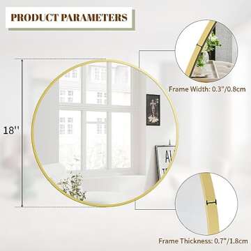 BEAUTYPEAK 18 Inch Round Mirror, Metal Frame Circle Mirror, Wall Mounted for Entryway, Bathroom, Vanity, Living Room, Gold