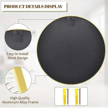 BEAUTYPEAK 18 Inch Round Mirror, Metal Frame Circle Mirror, Wall Mounted for Entryway, Bathroom, Vanity, Living Room, Gold