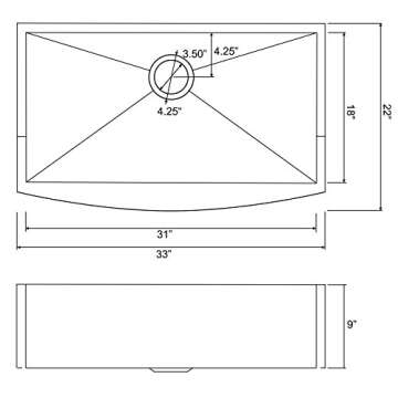 Golden Vantage Farmhouse Apron Mount 33-inch Kitchen Sink 18 Gauge Stainless Steel Single Bowl Handmade Kitchen Sink 33" x 22" x9"