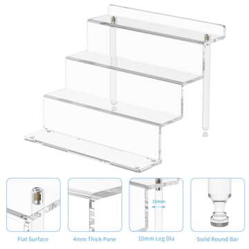 NIUBEE Acrylic Riser Display Shelf, 2 Pack Clear Display Stand for Amiibo Funko POP Figures,4 Tier Cupcakes Stand Perfume Organizer and Storage (9 Inch Small)