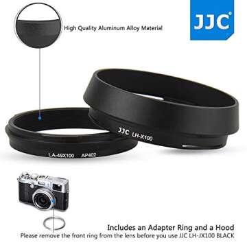 JJC Metal Lens Hood Shade Protector with 49mm Filter Adapter Ring for Fujifilm X100VI X100V X100F X100T X100S X100 X70 Replaces Fujifilm LH-X100 Lens Hood & AR-X100 Filter Adapter Ring/Black