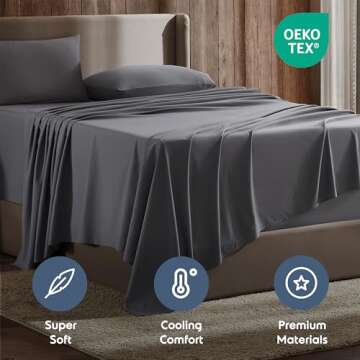 Nestl Queen Sheet Set - 4 Piece Bed Sheets for Queen Size Bed, Deep Pocket, Hotel Luxury, Extra Soft, Breathable and Cooling, Dark Grey Queen Size Sheets