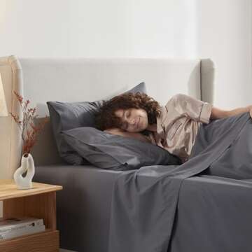 Nestl Queen Sheet Set - 4 Piece Bed Sheets for Queen Size Bed, Deep Pocket, Hotel Luxury, Extra Soft, Breathable and Cooling, Dark Grey Queen Size Sheets