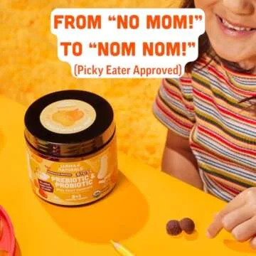 Llama Naturals Real Fruit Prebiotic & Probiotic Kids Gummies | No Added Sugar Cane | Vegan Organic Synbiotics | Children Digestion, Toddler Probiotic 2B CFU | 60 ct, 30-60 Days | Peach Mango