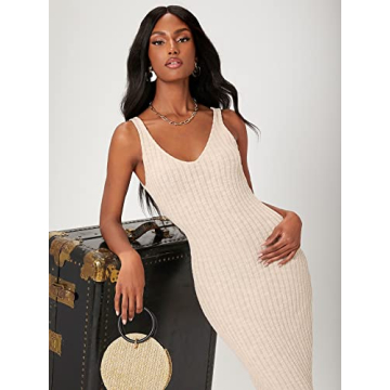 Floerns Women's Sexy Bodycon Tank Dress Ribbed Knit V Neck