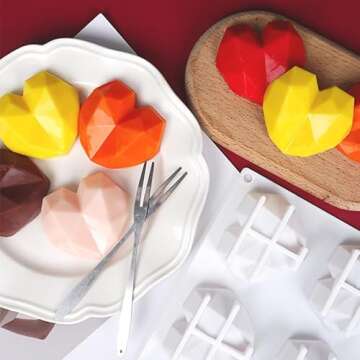 mdgfge 2 Pcs 3D Diamond Heart Silicone Mold for Chocolate, Easy Demold Heart Shaped Mold Tray for Va...