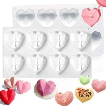 mdgfge 2 Pcs 3D Diamond Heart Silicone Mold for Chocolate, Easy Demold Heart Shaped Mold Tray for Valentine's Day Party Making Mousse, Cake, Candy Ice Cube Tray Soap Making Molds Supplies