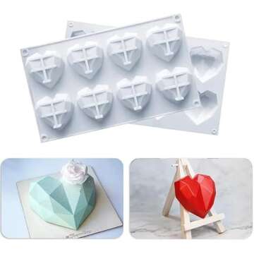 mdgfge 2 Pcs 3D Diamond Heart Silicone Mold for Chocolate, Easy Demold Heart Shaped Mold Tray for Valentine's Day Party Making Mousse, Cake, Candy Ice Cube Tray Soap Making Molds Supplies